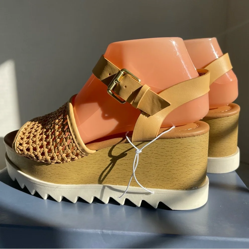 Universal Thread Alba Memory Foam Wedge Platform Sandals, Tan, Women's